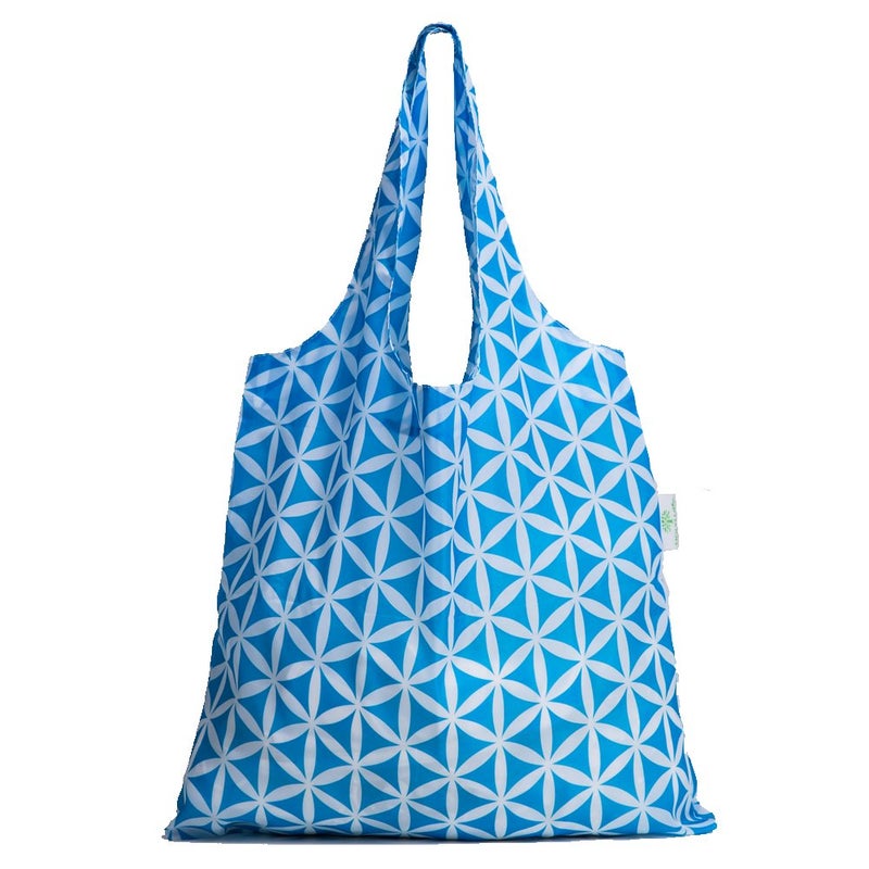 HOLYLUCK Reusable Grocery Bags,Heavy Duty Foldable Shopping Tote Bag (Standard, 3 Blue Geometric Flowers) - Image 3